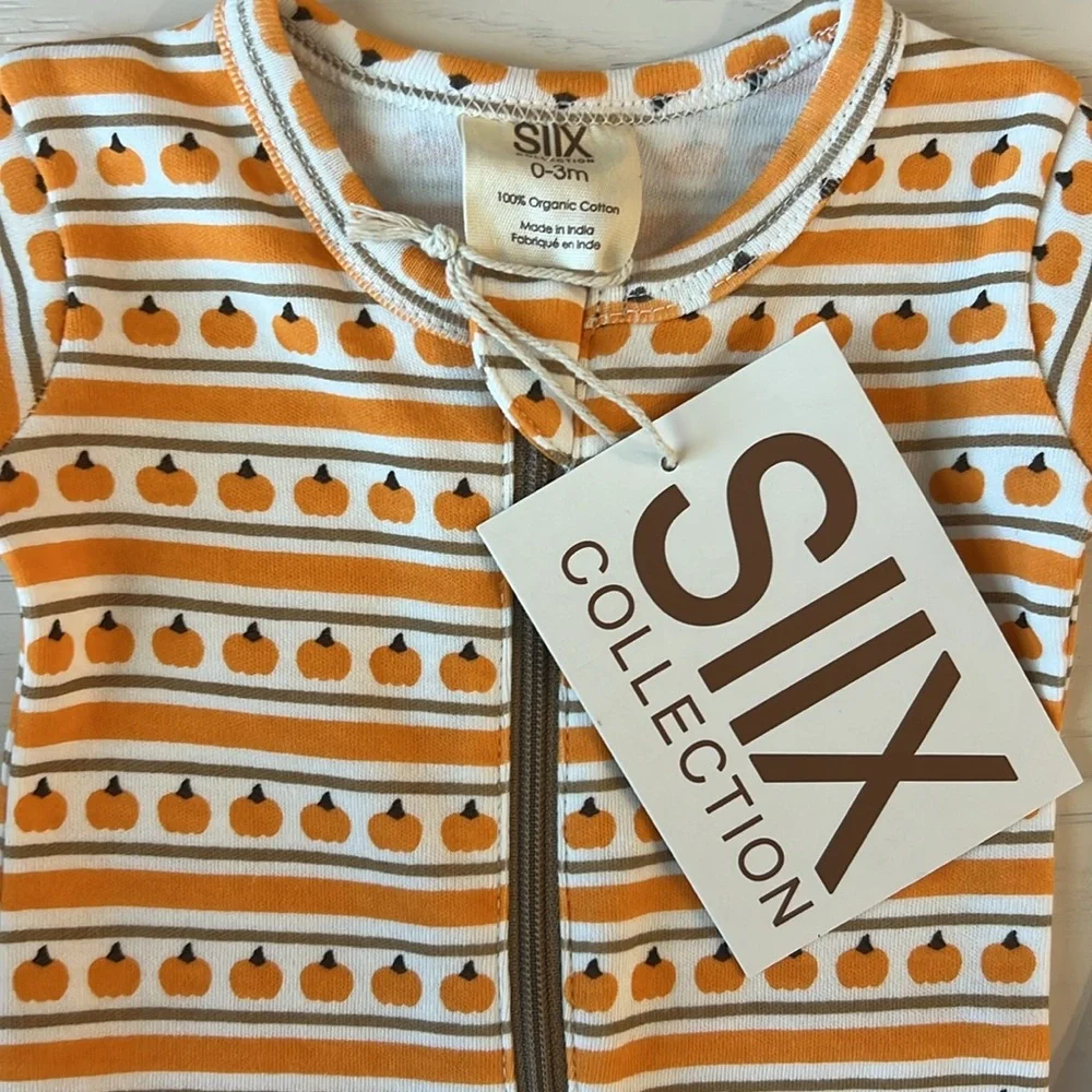 🎃 Siix Organic Cotton Pumpkin Stripe Footie 0-3 3-6 6-9 months